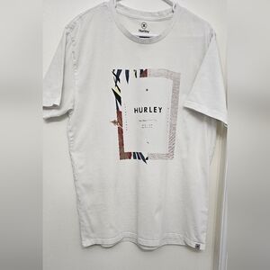 Hurley Tee Shirt Mens L White Crew Neck Logo Graphic Tee Short Sleeve Cotton